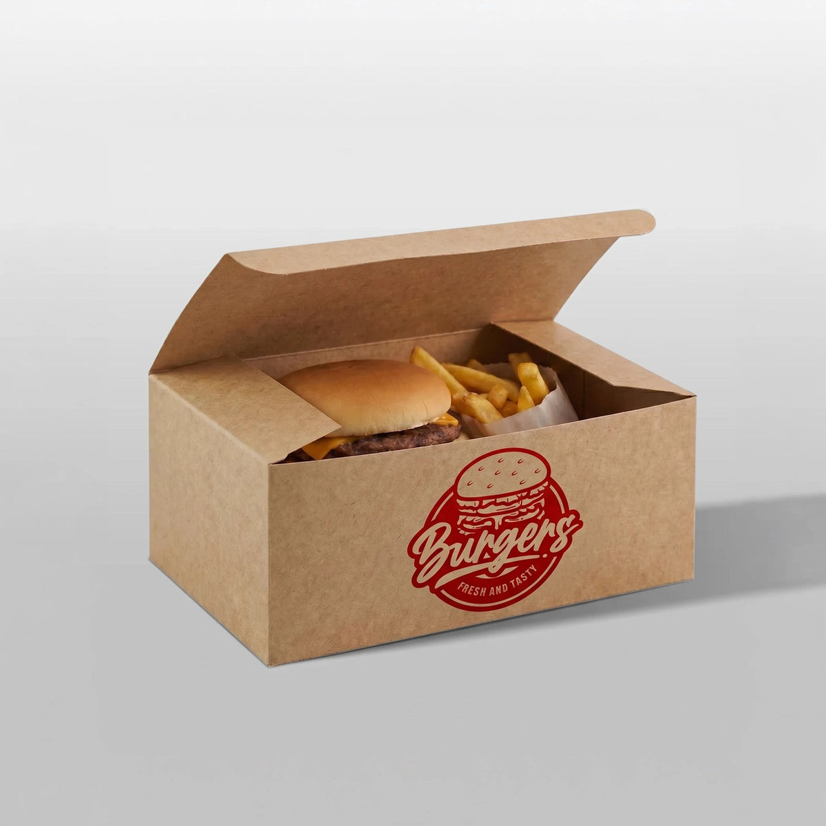 Baskılı Kraft Hamburger Menü Kutusu - Dip Kilit Yapıştırmalı