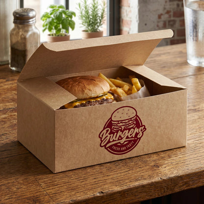 Baskılı Kraft Hamburger Menü Kutusu - Dip Kilit Yapıştırmalı