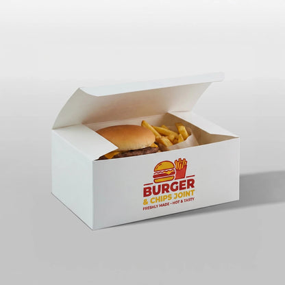 Baskılı Beyaz Hamburger Menü Kutusu - Dip Kilit Yapıştırmalı