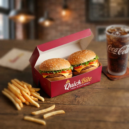 Custom Printed Burger Meal Box - Easy Assembly - White