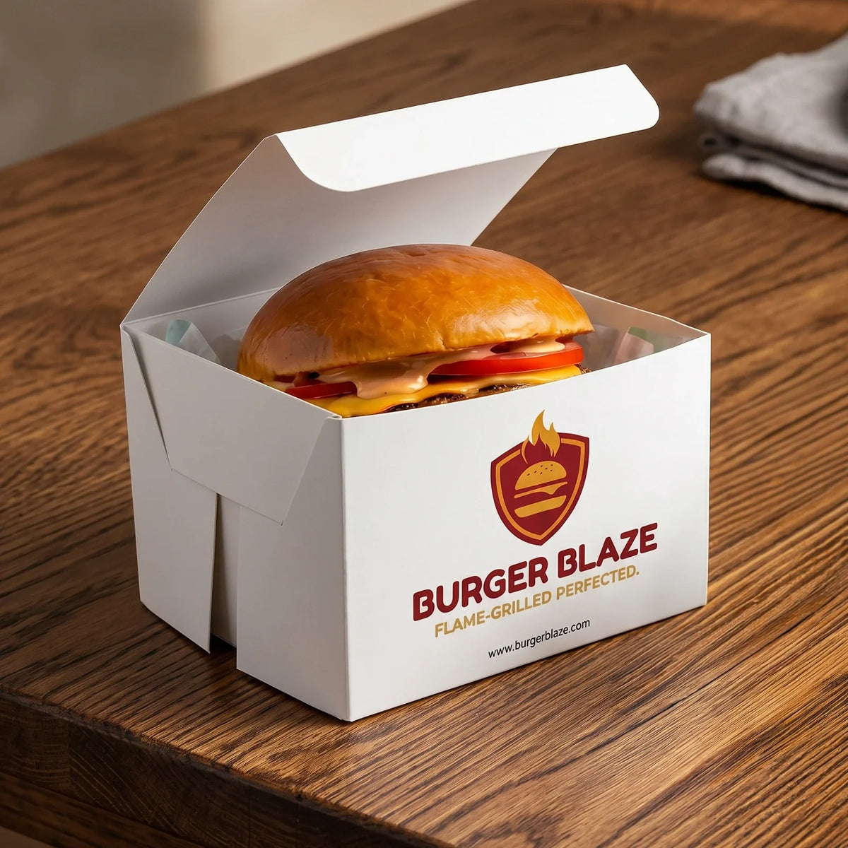Custom Printed  Burger Box - Easy Assembly - White